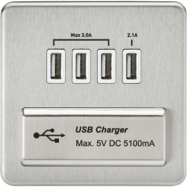 Screwless Quad USB Charger (5.1A) Brushed Chrome WH
