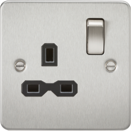 Flat plate 13A 1G DP switched socket - brushed chr