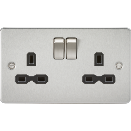 Flat plate 13A 2G DP switched socket - brushed chr