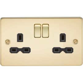 Flat plate 13A 2G DP switched socket - polished br