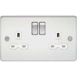 Flat plate 13A 2G DP switched socket - polished ch
