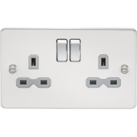 Flat plate 13A 2G DP switched socket - polished ch