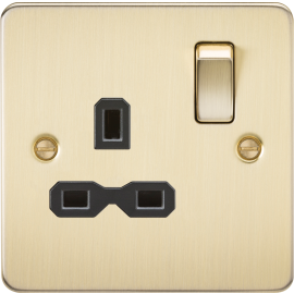 Flat plate 13A 1G DP switched socket - brushed bra