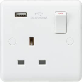 Curved Edge 13A 1G Switched Socket with USB Charge