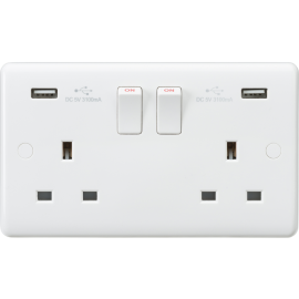 Curved Edge 13A 2G Switched Socket with Dual USB C