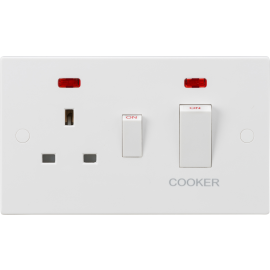 45A DP Cooker Switch and 13A Socket with Neons (White Rocker)