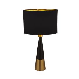 CHLOE BLACK AND ANTIQUE COPPER PYRAMID TABLE LAMP WITH BLACK OVAL SHADE GOLD INNER