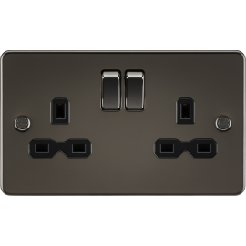 Flat plate 13A 2G DP switched socket - gunmetal wi
