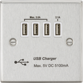Quad USB Charger Outlet (5.1A) - Brushed Chrome wi