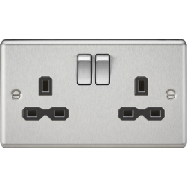 13A 2G DP Switched Socket with Black Insert - Roun