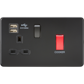 45A DP Switch & 13A Switched Socket with Dual USB Charger 2.4A - Matt Black