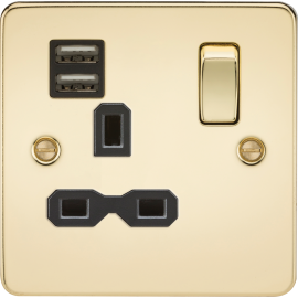 Flat plate 13A 1G switched socket with dual USB ch