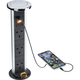 IP54 3G pop-up socket with dual USB charger A+C (FASTCHARGE) - Polished chrome Cap