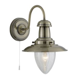FISHERMAN ANTIQUE BRASS WALL LIGHT WITH SEEDED GLASS