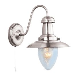 FISHERMAN SATIN SILVER WALL LIGHT WITH SEEDED GLASS