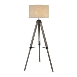 EASEL FLOOR LAMP, WASHED BROWN BASE, LINEN DRUM SHADE