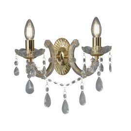 MARIE THERESE - 2LT WALL BRACKET, POLISHED BRASS, CLEAR CRYSTAL GLASS